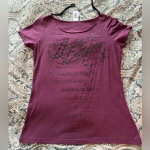 Harley Davidson short sleeve shirt, scoop neck, burgundy, large